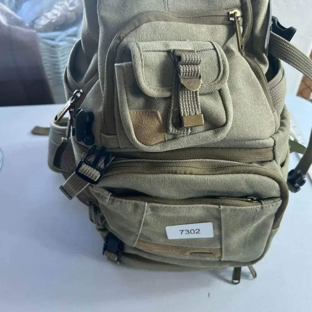 Matin Canvas Tan Camera Backpack Padded Inside Pockets Adjustable Straps